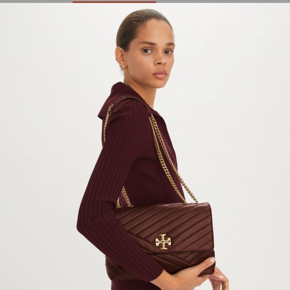 Tory Burch | Chain, Chevron Pattern, Leather, Kira, Color: Tempranillo (Used) - Picture 3 of 10